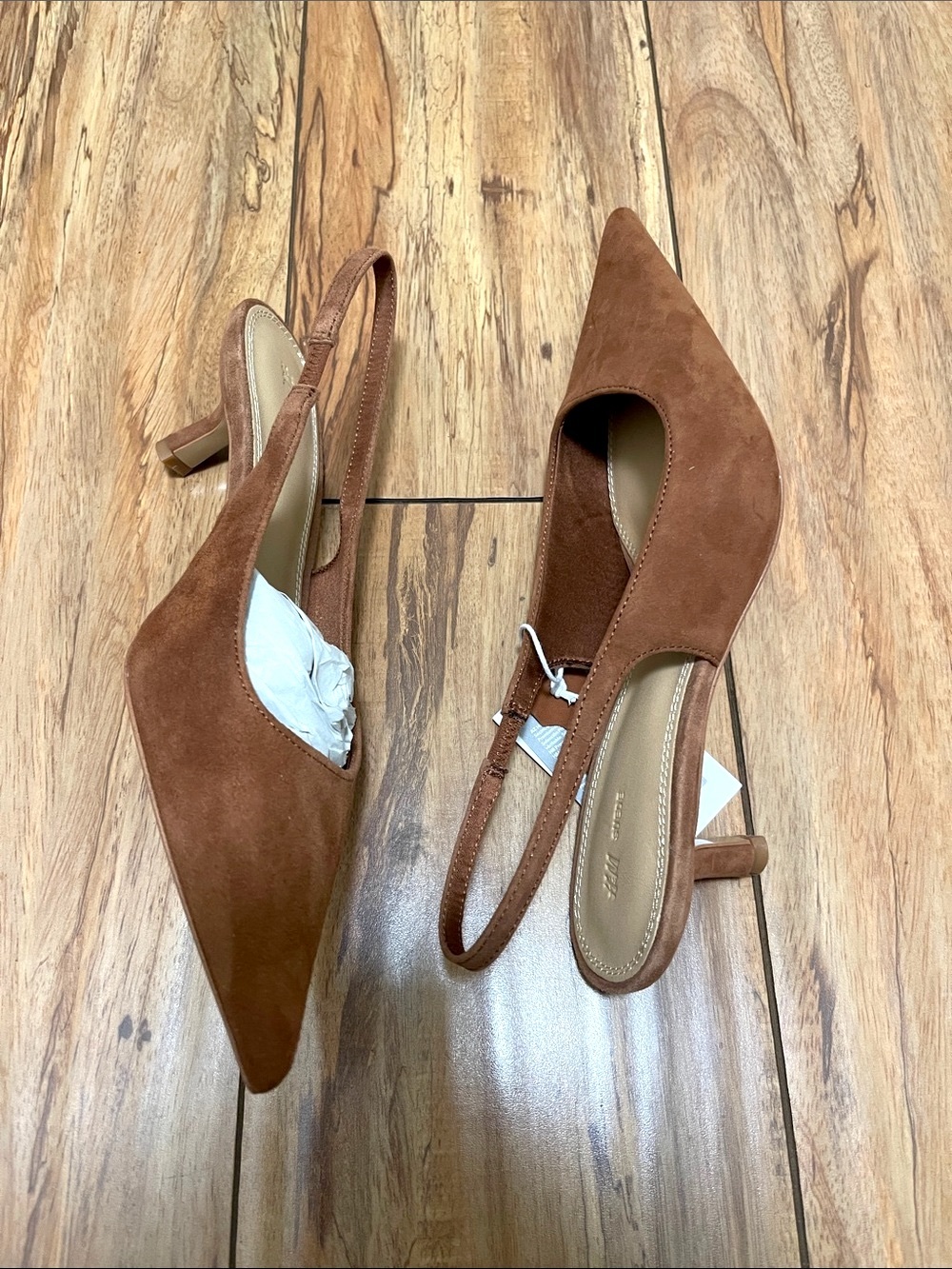 NWT H&M Pointed Suede Slingbacks in Brown - Picture 8 of 9